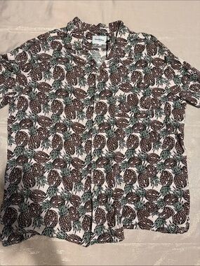 Goodfellow & Co White Short-Sleeve Pineapple Print Button-Down Shirt